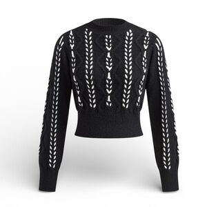 CoMMENSE Contrast Binding Cinched Twist Sweater COLOR - Black, Size XL NWT